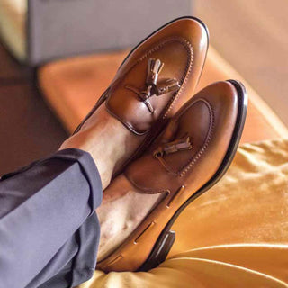 Ambrogio Bespoke Cognac Leather Tassels Loafers (AMB2269)