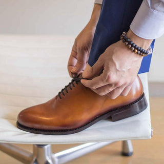 Ambrogio Bespoke Cognac Leather Whole Cut Oxfords (AMB2256)