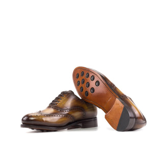 Ambrogio Bespoke Cognac Patina Leather Wingtip Oxfords (AMB2436)