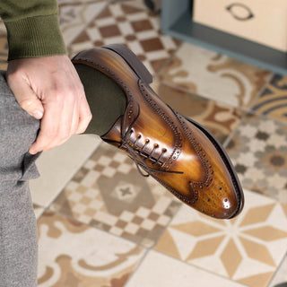 Ambrogio Bespoke Cognac Patina Leather Wingtip Oxfords (AMB2436)