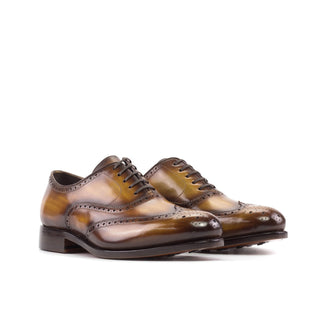 Ambrogio Bespoke Cognac Patina Leather Wingtip Oxfords (AMB2436)