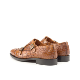 Ambrogio Bespoke Custom Cognac Crocodile Embossed / Leather Monk-Straps Loafers (AMB2195)