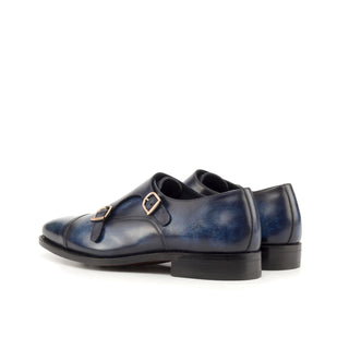 Ambrogio Bespoke Custom Denim Patina Leather Monk-Straps Loafers (AMB2196)