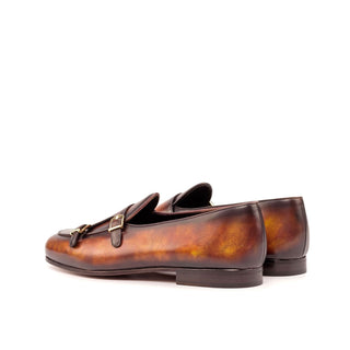 Ambrogio Bespoke Custom Fire Patina Leather Monk Slipper Loafers (AMB1969)