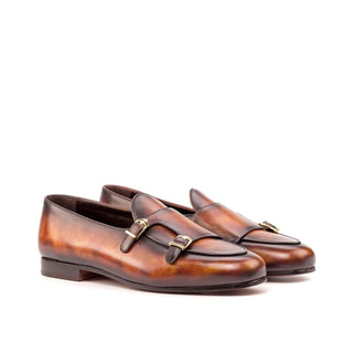 Ambrogio Bespoke Custom Fire Patina Leather Monk Slipper Loafers (AMB1969)