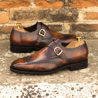 Ambrogio Bespoke Custom Fire Patina Leather Monk-Straps Loafers (AMB1956)