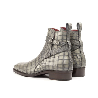 Ambrogio Bespoke Custom Gray Crocodile Embossed Leather Jodhpur Boots (AMB2181)
