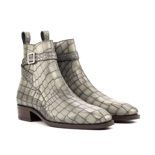 Ambrogio Bespoke Custom Gray Crocodile Embossed Leather Jodhpur Boots (AMB2181)