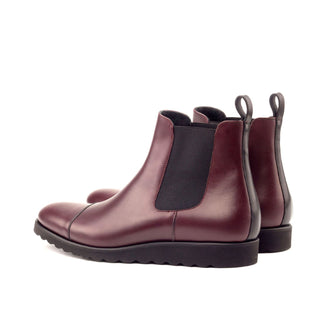 Ambrogio Bespoke Custom Men's Shoes Black & Burgundy Box Calf-Skin Leather Chelsea Boots (AMB2173)-AmbrogioShoes