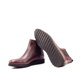 Ambrogio Bespoke Custom Men's Shoes Black & Burgundy Box Calf-Skin Leather Chelsea Boots (AMB2173)-AmbrogioShoes