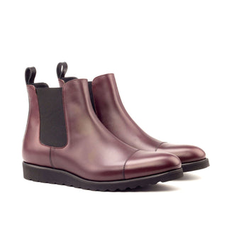 Ambrogio Bespoke Custom Men's Shoes Black & Burgundy Box Calf-Skin Leather Chelsea Boots (AMB2173)-AmbrogioShoes