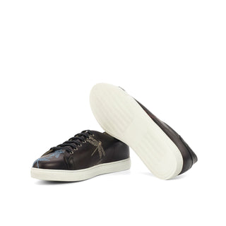 Ambrogio Bespoke Custom Men's Shoes Black Crocodile Print / Calf-Skin Leather Stencil Casual Sneakers (AMB1990)-AmbrogioShoes