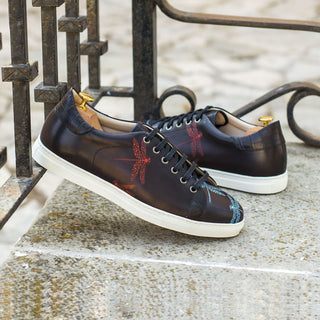 Ambrogio Bespoke Custom Men's Shoes Black Crocodile Print / Calf-Skin Leather Stencil Casual Sneakers (AMB1990)-AmbrogioShoes