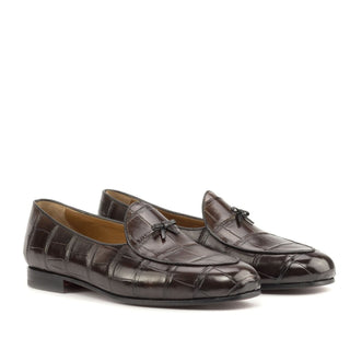 Ambrogio Bespoke Custom Men's Shoes Black & Darkbrown Exotic Alligator Belgian Loafers (AMB2220)-AmbrogioShoes