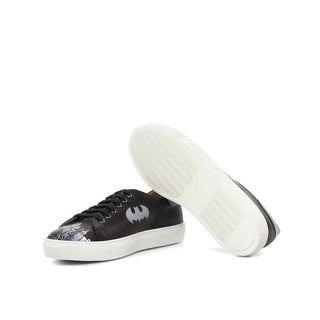 Ambrogio Bespoke Custom Men's Shoes Black & Gray Calf-Skin Leather Stencil Trainer Sneakers (AMB2159)-AmbrogioShoes
