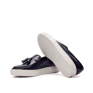 Ambrogio Bespoke Custom Men's Shoes Black & Navy Polished/ Calf-Skin Leather Slip-on Sneakers (AMB2005)-AmbrogioShoes