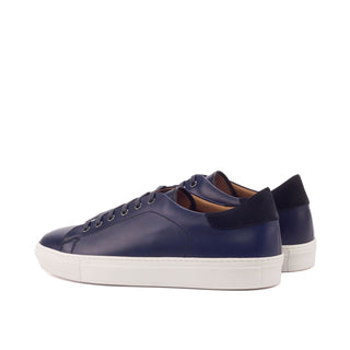 Ambrogio Bespoke Custom Men's Shoes Black & Navy Seude / Calf-Skin Leather Sneakers (AMB1919)-AmbrogioShoes