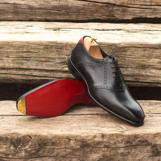 Ambrogio 3752 Bespoke Custom Men's Shoes Black & Red Calf-Skin Leather Saddle Oxfords (AMB1899)-AmbrogioShoes