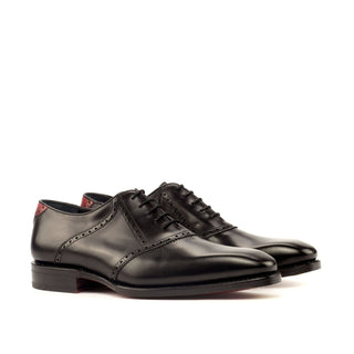 Ambrogio 3752 Bespoke Custom Men's Shoes Black & Red Calf-Skin Leather Saddle Oxfords (AMB1899)-AmbrogioShoes