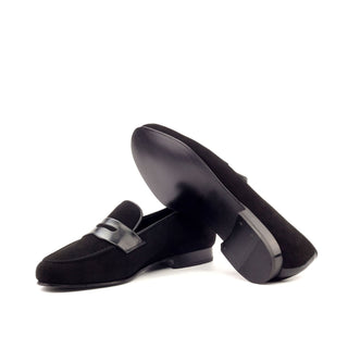 Ambrogio Bespoke Custom Men's Shoes Black Suede Leather Penny Loafers (AMB1977)-AmbrogioShoes