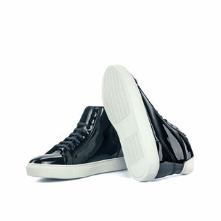 Ambrogio Bespoke Custom Men's Shoes Black & White Patent Leather High-Top Sneakers (AMB1943)-AmbrogioShoes