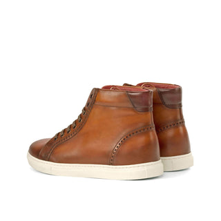 Ambrogio 4643 Bespoke Custom Men's Custom Made Shoes Brown & Burgundy Calf-Skin Leather High-Top Sneakers (AMB1861)-AmbrogioShoes