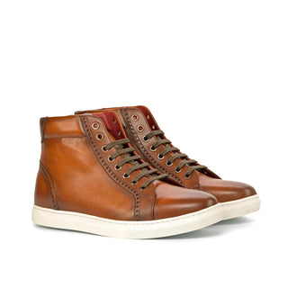 Ambrogio 4643 Bespoke Custom Men's Custom Made Shoes Brown & Burgundy Calf-Skin Leather High-Top Sneakers (AMB1861)-AmbrogioShoes