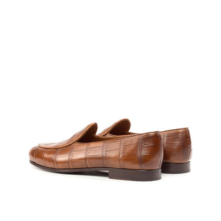 Ambrogio Bespoke Custom Men's Shoes Brown Exotic Alligator Belgian Loafers (AMB2189)-AmbrogioShoes