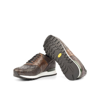 Ambrogio Bespoke Custom Men's Shoes Burgundy, Brown & Black Exotic Ostrich Jogger Sneakers (AMB2179)-AmbrogioShoes