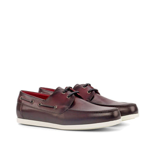 Ambrogio Bespoke Custom Men's Shoes Burgundy Calf-Skin Leather Boat Loafers (AMB1927)-AmbrogioShoes