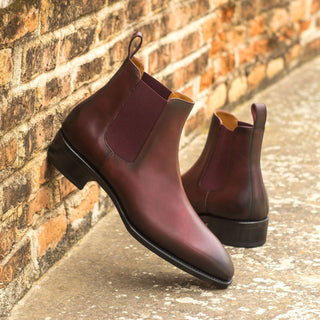 Ambrogio Bespoke Custom Men's Shoes Burgundy Calf-Skin Leather Chelsea Boots (AMB1944)-AmbrogioShoes