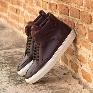 Ambrogio Bespoke Custom Men's Shoes Burgundy Calf-Skin Leather High-Top Sneakers (AMB1915)-AmbrogioShoes