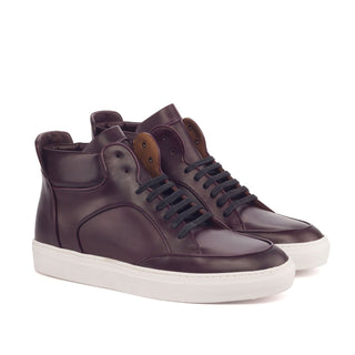 Ambrogio Bespoke Custom Men's Shoes Burgundy Calf-Skin Leather High-Top Sneakers (AMB1915)-AmbrogioShoes