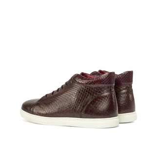 Ambrogio Bespoke Custom Men's Shoes Burgundy & Dark Brown Exotic Snake-Skin High-Top Sneakers (AMB1934)-AmbrogioShoes