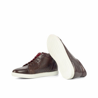 Ambrogio Bespoke Custom Men's Shoes Burgundy & Dark Brown Exotic Snake-Skin High-Top Sneakers (AMB1934)-AmbrogioShoes