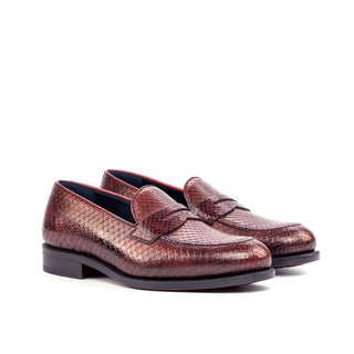 Ambrogio Bespoke Custom Men's Shoes Burgundy Exotic Snake-Skin / Calf-Skin Leather Loafers (AMB1909)-AmbrogioShoes