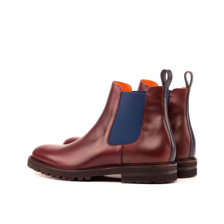 Ambrogio Bespoke Custom Men's Shoes Burgundy & Navy Polished / Calf-Skin Leather Chelsea Boots (AMB1963)-AmbrogioShoes