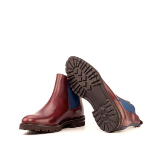 Ambrogio Bespoke Custom Men's Shoes Burgundy & Navy Polished / Calf-Skin Leather Chelsea Boots (AMB1963)-AmbrogioShoes