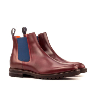 Ambrogio Bespoke Custom Men's Shoes Burgundy & Navy Polished / Calf-Skin Leather Chelsea Boots (AMB1963)-AmbrogioShoes