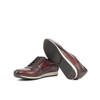 Ambrogio Bespoke Custom Men's Shoes Burgundy Patina Leather Casual Sneakers (AMB1952)-AmbrogioShoes