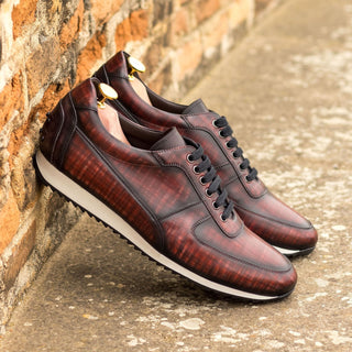 Ambrogio Bespoke Custom Men's Shoes Burgundy Patina Leather Casual Sneakers (AMB1952)-AmbrogioShoes