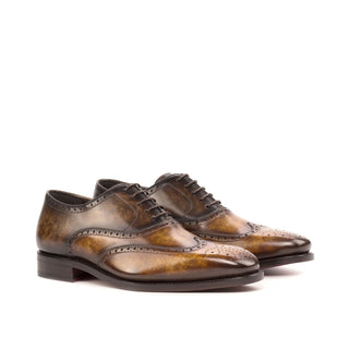 Ambrogio 4653 Bespoke Custom Men's Shoes Cognac & Brown Patina Leather Wingtip Oxfords (AMB1875)-AmbrogioShoes