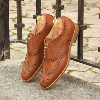 Ambrogio Bespoke Custom Men's Shoes Cognac Calf-Skin Leather Full Brogue Oxfords (AMB2149)-AmbrogioShoes