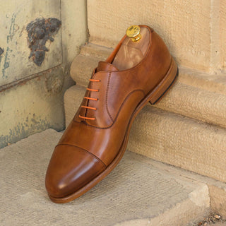 Ambrogio 2949 Bespoke Custom Men's Shoes Cognac Calf-Skin Leather Wingtip Oxfords (AMB1888)-AmbrogioShoes