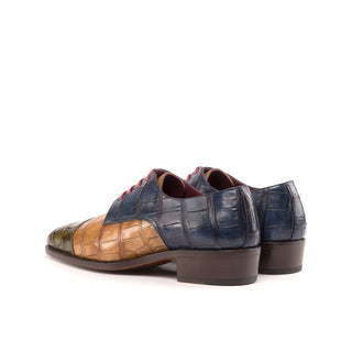 Ambrogio Bespoke Custom Men's Shoes Cognac, Navy & Olive Exotic Alligator Derby Oxfords (AMB2205)-AmbrogioShoes