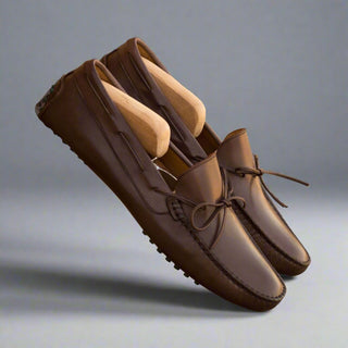 Ambrogio Bespoke Custom Men's Shoes Dark Brown Calf-Skin Leather Driver Loafers (AMB1999)-AmbrogioShoes