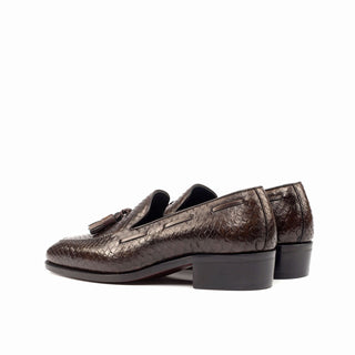 Ambrogio 4651 Bespoke Custom Men's Custom Made Shoes Dark Brown Exotic Snake-Skin / Calf-Skin Leather Loafers (AMB1867)-AmbrogioShoes