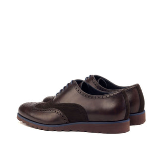 Ambrogio Bespoke Custom Men's Shoes Dark Brown Suede / Calf-Skin Leather Full Brogue Oxfords (AMB2130)-AmbrogioShoes