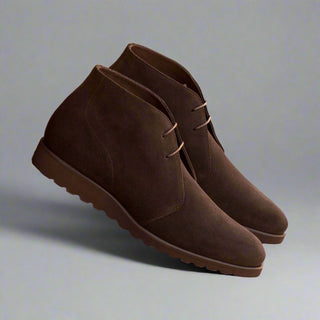 Ambrogio Bespoke Custom Men's Shoes Dark Brown Suede Leather Chukka Boots (AMB2009)-AmbrogioShoes