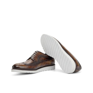 Ambrogio Bespoke Custom Men's Shoes Fire Patina Leather Longwing Blucher Oxfords (AMB2217)-AmbrogioShoes